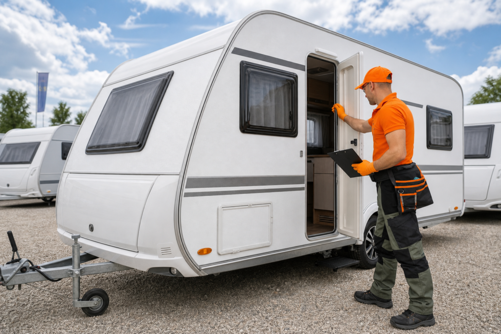 Técnico revisando una caravana antes de la ITV